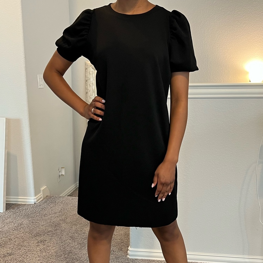 Black Statement Sleeve Shift Dress